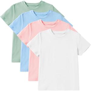 imageblibean 4 Pack Summer Girls Shirts Cotton Soft Kids Short Sleeve Clothes Size 615 YearWhite Pink Green Blue