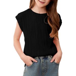 imageblibean Tween Girls Summer Short Sleeve Textured Tops Shirts Size 615 YearsBlack