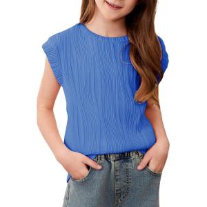 imageblibean Tween Girls Summer Short Sleeve Textured Tops Shirts Size 615 YearsBlue