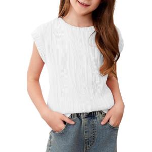 imageblibean Tween Girls Summer Short Sleeve Textured Tops Shirts Size 615 YearsWhite