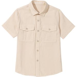 imageblibean Boys ButtonDown Shirts Semi Formal Uniform Tops 615 YearsA Khaki