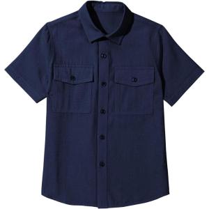 imageblibean Boys ButtonDown Shirts Semi Formal Uniform Tops 615 YearsA Navy