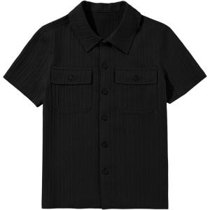 imageblibean Boys ButtonDown Uniform Shirts Semi Formal Dress Tops with Chest PocketsA Black