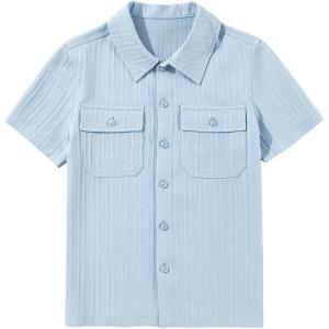 imageblibean Boys ButtonDown Uniform Shirts Semi Formal Dress Tops with Chest PocketsA Blue