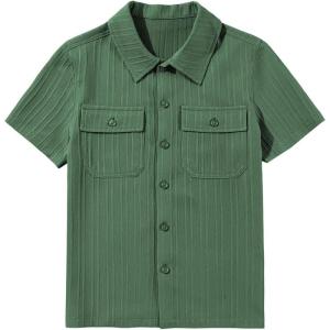 imageblibean Boys ButtonDown Uniform Shirts Semi Formal Dress Tops with Chest PocketsA Green