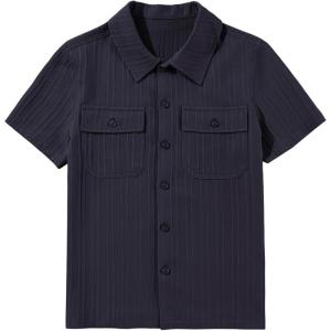 imageblibean Boys ButtonDown Uniform Shirts Semi Formal Dress Tops with Chest PocketsA Navy