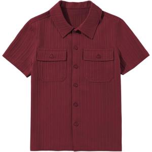 imageblibean Boys ButtonDown Uniform Shirts Semi Formal Dress Tops with Chest PocketsA Red
