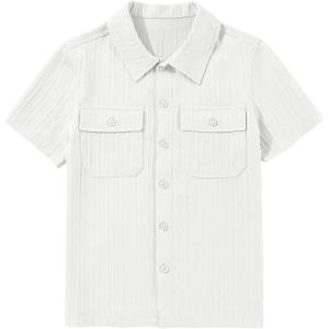 imageblibean Boys ButtonDown Uniform Shirts Semi Formal Dress Tops with Chest PocketsA White