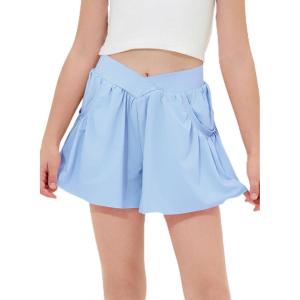 imageblibean Girls Athletic UPF50 Shorts Flowy Criss Cross Waist Shorts 615YA Blue