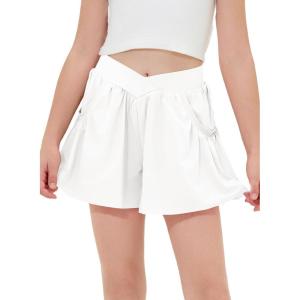 imageblibean Girls Athletic UPF50 Shorts Flowy Criss Cross Waist Shorts 615YA White