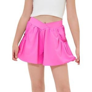 imageblibean Girls Athletic UPF50 Shorts Flowy Criss Cross Waist Shorts 615YB Hot Pink