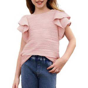 imageblibean Girls Ruffled Short Sleeve Textured Tops Shirts Size 615 YearsPink
