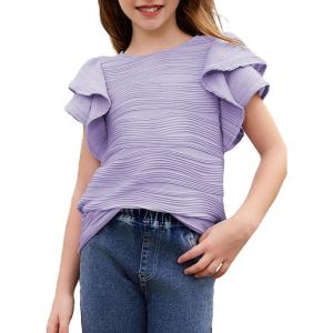 imageblibean Girls Ruffled Short Sleeve Textured Tops Shirts Size 615 YearsPurple