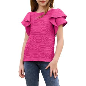 imageblibean Girls Ruffled Short Sleeve Textured Tops Shirts Size 615 YearsRose