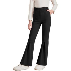 imageblibean Girls Bell Bottoms Pants School Uniform Stretchy Leggings Size 615 YearsA Black