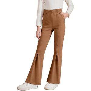 imageblibean Girls Bell Bottoms Pants School Uniform Stretchy Leggings Size 615 YearsA Tan Brown