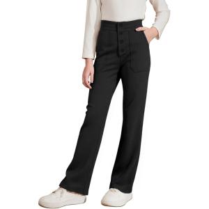 imageblibean Tween Girls Straight Pants School Uniform Stretchy Leggings Size 615 YearsA Black