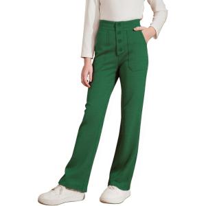 imageblibean Tween Girls Straight Pants School Uniform Stretchy Leggings Size 615 YearsA Green