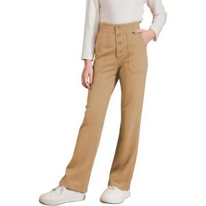 imageblibean Tween Girls Straight Pants School Uniform Stretchy Leggings Size 615 YearsA Khaki