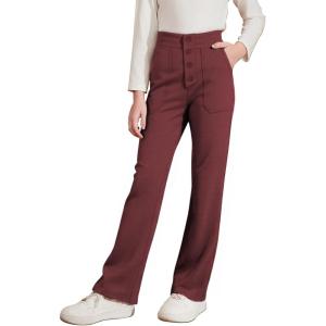 imageblibean Tween Girls Straight Pants School Uniform Stretchy Leggings Size 615 YearsA Red