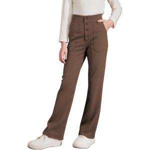 imageblibean Tween Girls Straight Pants School Uniform Stretchy Leggings Size 615 YearsA Tan