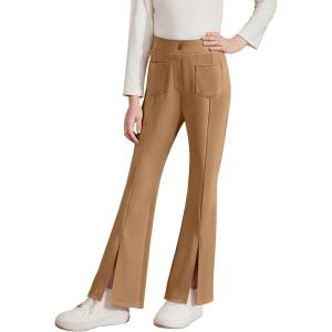 imageblibean Tween Girls Bell Bottoms Pants Uniform Slit Pants with Pockets Size 615 YearsA Brown