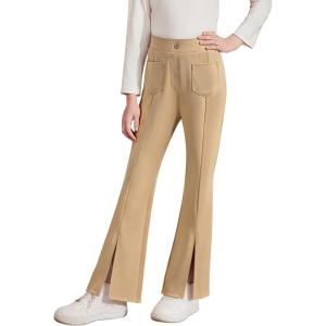 imageblibean Tween Girls Bell Bottoms Pants Uniform Slit Pants with Pockets Size 615 YearsA Khaki