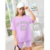 imageGirls Clothes Summer Outfits Graphic Letter Print Tee Shirt  Biker Shorts 2Pcs Clothing Set 716TPlaid  Purple