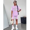 imageGirls Clothes Summer Outfits Graphic Letter Print Tee Shirt  Biker Shorts 2Pcs Clothing Set 716TPlaid  Purple