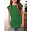 imageblibean Tween Girls Summer Short Sleeve Textured Tops Shirts Size 615 YearsGreen
