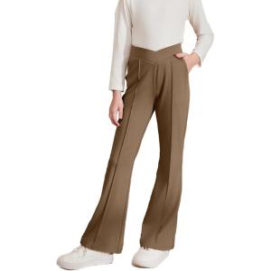 imageblibean Teen Girls Dress Pants Bell Bottoms School Uniform Leggings Size 615 YearsA Dark Brown