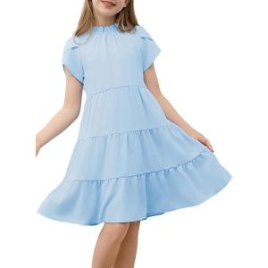 imageblibean Tween Girls 2024 Summer Boho Dress Kids Tiered Dresses Size 615 YearsA Sky Blue