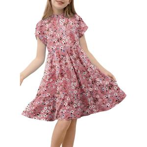 imageblibean Tween Girls 2024 Summer Boho Dress Kids Tiered Dresses Size 615 YearsB Floral Pink