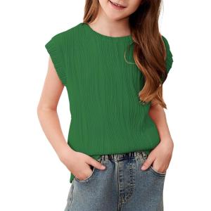 imageblibean Tween Girls Summer Short Sleeve Textured Tops Shirts Size 615 YearsGreen