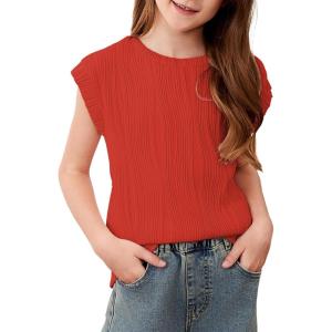 imageblibean Tween Girls Summer Short Sleeve Textured Tops Shirts Size 615 YearsRed