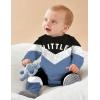 imageBaby Boy Clothes Color Block Oversized Sweatshirt Romper  Pants Fall Winter Infant Baby Outfits SetsBlueblack