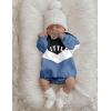 imageBaby Boy Clothes Color Block Oversized Sweatshirt Romper  Pants Fall Winter Infant Baby Outfits SetsBlueblack