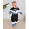imageBaby Boy Clothes Color Block Oversized Sweatshirt Romper  Pants Fall Winter Infant Baby Outfits SetsBlueblack