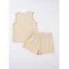 imageblibean Girls Summer Clothes Set Kids Waffle Pockets Cotton Outfit Size 413 YearsA Beige