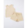 imageblibean Girls Summer Clothes Set Kids Waffle Pockets Cotton Outfit Size 413 YearsA Beige