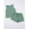 imageblibean Girls Summer Clothes Set Kids Waffle Pockets Cotton Outfit Size 413 YearsA Green