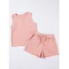 imageblibean Girls Summer Clothes Set Kids Waffle Pockets Cotton Outfit Size 413 YearsA Pink