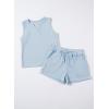 imageblibean Girls Summer Clothes Set Kids Waffle Pockets Cotton Outfit Size 413 YearsA Sky Blue
