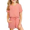 imageblibean Big Girls Fashion Clothes Sets Junior Kids Summer Shirt Outfit Ruffle Matching Casual Pockets Tops 2pcs Lounge Clothing Set Size 1011 Years Old Pink