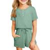 imageblibean Big Girls Fashion Clothes Sets Junior Kids Summer Shirt Outfit Ruffle Matching Casual Pockets Tops 2pcs Lounge Clothing Set Size 1011 Years Old Green