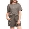imageblibean Big Girls Fashion Clothes Sets Junior Kids Summer Shirt Outfit Ruffle Matching Casual Pockets Tops 2pcs Lounge Clothing Set Size 1011 Years Old Brown