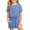 imageblibean Girl Fashion Clothes Tween Shirt Outfit Kids Summer Shorts Set Casual 2 Piece Ruffle Top Sets Matching Pockets Clothing Sets Size 4T 5T Years Old Blue
