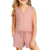 imageblibean Girls Summer Clothes Set Kids Waffle Pockets Cotton Outfit Size 413 YearsA Pink