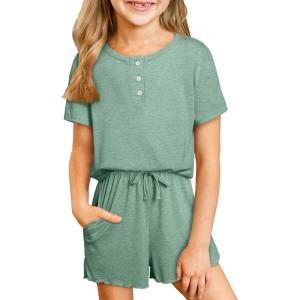 imageblibean Big Girls Fashion Clothes Sets Junior Kids Summer Shirt Outfit Ruffle Matching Casual Pockets Tops 2pcs Lounge Clothing Set Size 1011 Years Old Green