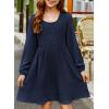 imageblibean Tween Girls Smocked Dresses Semi Formal Outfits with Pockets Size 615 YearsA Navy